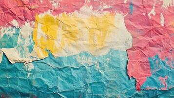 Colorful painted wall with a yellow, blue and pink paint photo