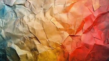 Colorful crumpled paper background with a red, yellow and blue color photo