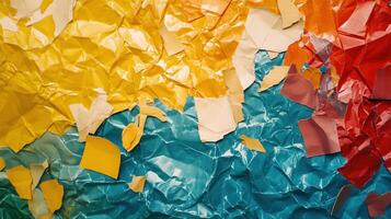 A colorful crumpled paper wall with many different colors photo
