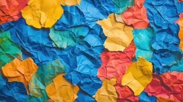 Colorful crumpled paper background with many different colors photo