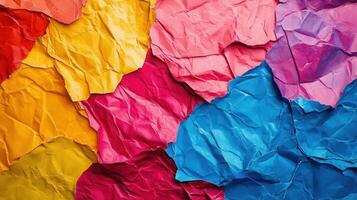 Colorful crumpled paper background with different colors photo