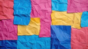 Colorful crumpled paper background with different colors photo