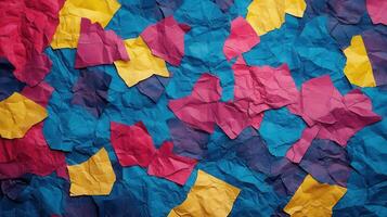 Colorful crumpled paper background with many different colors photo
