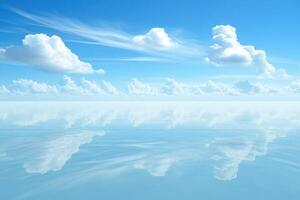 Calm ocean reflecting sky, cloudscape, serenity photo