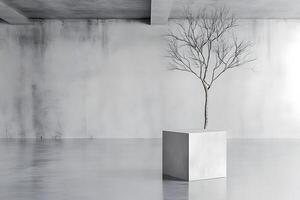 Bare tree cube minimalist studio backdrop photo