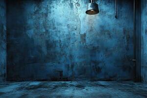 Blue grunge room, lamp, pipes, background, product display photo