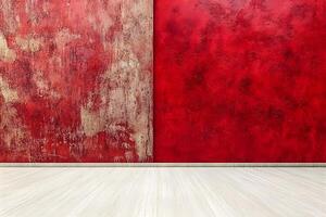Red wall texture, empty room, design background photo
