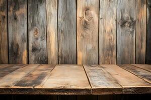 Rustic wood shelf, barn backdrop, empty, display photo