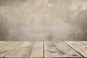 An empty table in front of a wall photo