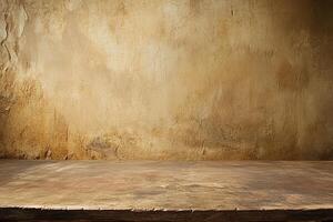 Rustic wood shelf, textured wall backdrop photo