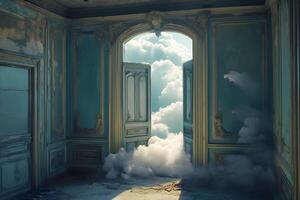 Sky-door, ruin room, cloudscape, fantasy, design photo