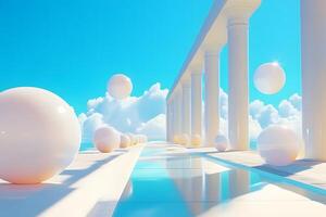 Surreal Columns, Floating Spheres, Sky, Serenity photo