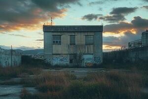 Abandoned building sunset urban decay photo