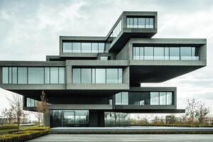 Modern concrete office building, overcast sky photo