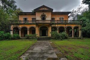 Abandoned Mansion Overgrown, Path, Forest photo
