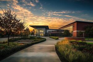 Modern school campus sunrise landscape photo
