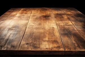A rustic wooden table surface with natural textures. photo