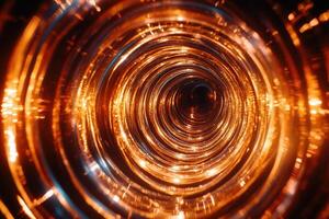 Abstract view of swirling golden light and reflections. photo