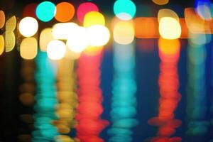 Blurry lights reflecting on water create a colorful scene. photo