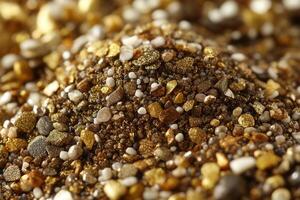Close-up of a pile of shiny gold and brown grains. photo