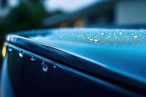 Close-up of water droplets on a car surface. photo