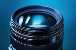 Close-up of a camera lens showcasing optical features. photo