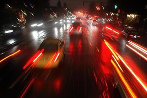 Blurred night traffic with vibrant light trails. photo