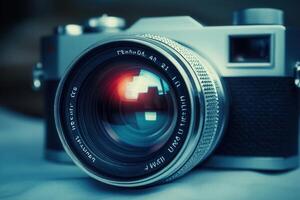 Close-up of a vintage camera lens. photo