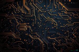 Abstract circuit board design with orange and black colors. photo