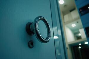 Close-up of a modern door handle in a hallway. photo