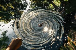 A swirling water vortex in a natural setting. photo