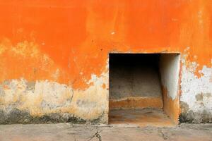 Orange wall with a small opening. photo