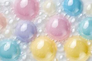 Colorful bubble-like spheres with a glossy surface. photo