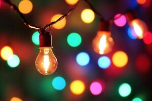Colorful string lights glowing in a festive atmosphere. photo