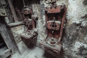 Old machinery in a dusty industrial setting. photo