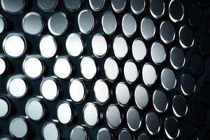 Metallic surface with circular patterns and reflections. photo