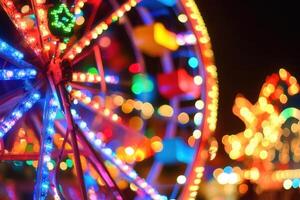 Colorful illuminated ferris wheel at a night fair. photo