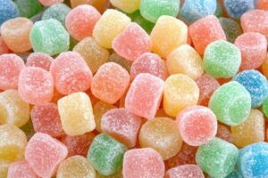 Colorful gummy candies arranged in a vibrant display. photo