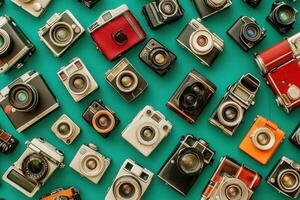 Collection of various vintage and modern cameras. photo