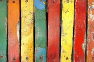 Colorful wooden planks arranged in a vibrant pattern. photo