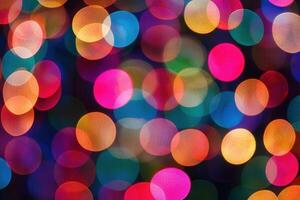 Colorful lights are shown in a blurry photo