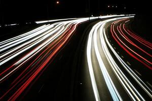 Long exposure of traffic on a highway at night. photo