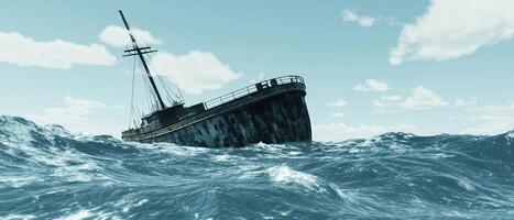 A ship is floating in the ocean with waves photo