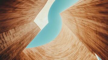 Abstract wood architecture, sky view, design photo
