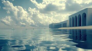 Coastal Minimalist Architecture, Calm Sea, Sailboats photo