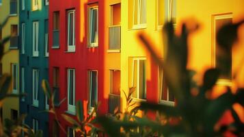 Colorful urban building sunset foliage photo