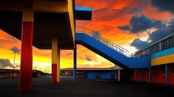 Colorful walkway sunset vibrant architecture photo