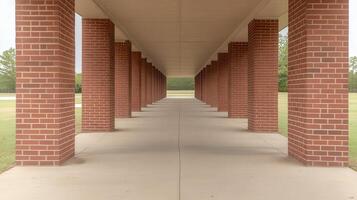 Brick Colonnade Pathway, Park Entrance, Green Trees photo