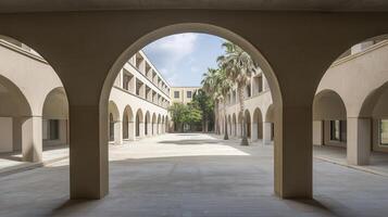 Courtyard Archway, Mediterranean building, sunny day photo