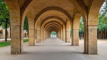 Arched walkway park autumn pathway perspective photo